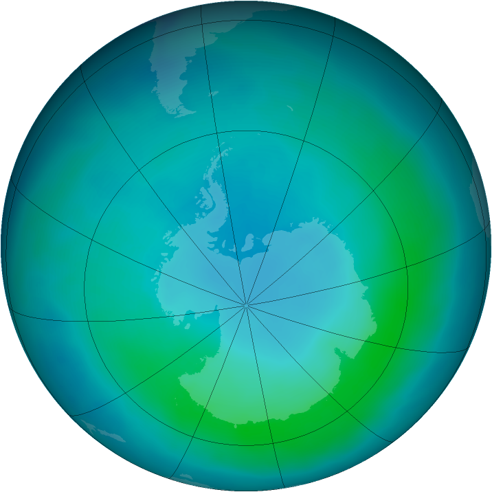Antarctic ozone map for March 2012